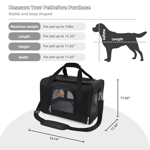 ROYPET Cat Carrier,Portable Pet Carrier Bag for Cats and Small Dogs,Foldable Soft-Sided and Scratch-Proof mesh Cat Bag Pet Carriers,Airline Approved Pet Carrier,Pet Travel Carrier Up to 15 Lbs,Black - color: Black