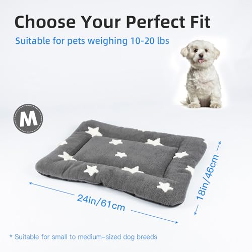Mora Pets Dog Crate Pad Kennel Bed Crate Mat for Small Dogs Washable Cute Star Pet Bed for Dog Cage Ultra Soft Flat Puppy Cat Kitten Pillow Cushion for Sleeping Anti-Slip Grey 24 x 18 | Soft Dog Cat Bed Mat, Puppy Crate Pad for Dog Cages Cozy Sleeping Lin