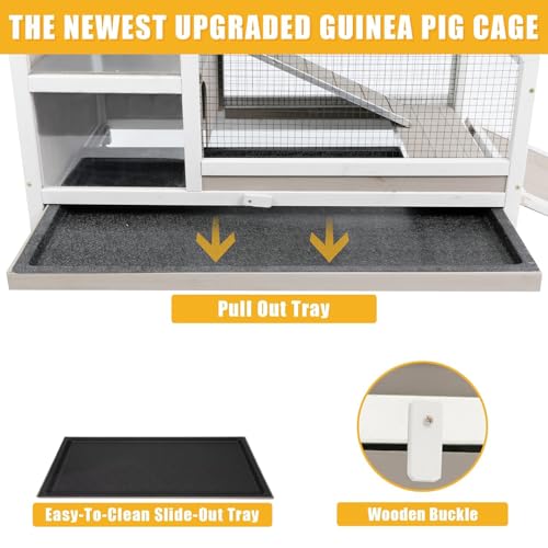 Guinea Pig Cage Indoor, Large Small Animal Cage on Wheels with Ramp & Hideout, Easy Clean Hamster Cage with Deep Pull-Out Tray for Rabbit, Hedgehog, Gerbil, Rat, Chinchilla