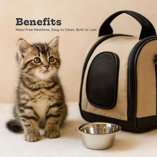 2 Pack Shallow Stainless Steel Cat & Dog Bowls, 1 Cup (8 oz) Each, Heavy Duty Small Pet Only Puppy Kitten & Birds Feeder Replacement Bowl, Rust Resistant Metal Cat Dishes for Food & Water - size: 1 Cup (8 oz)