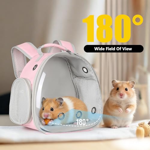 Guinea Pig Carrier, Clear Bubble Window for Guinea Pig, Bunny Rat Bird (Pink, Backpack) - color: Pink