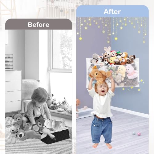 Large Corner Stuffed Animal Storage, White Wall Hammock Toy Net, Gift | Baby Plush Toy Holder, Hanging Display for Nursery, Space-saving Organizer for Kids' Bedroom - color: White, size: 1PCS