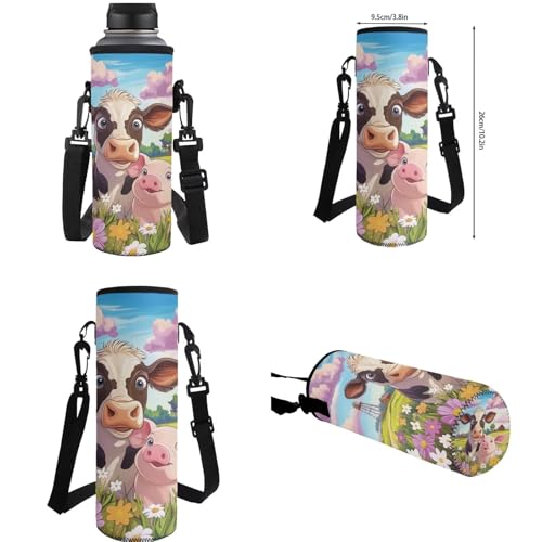 Cow and Pig Backpack for Girls Bookbag with Lunch Box Cup Sleeve Cute Pencil Case 4 PCS Set Bookbag with Compartment 4Th Grade Kid 8-10 Years Old School Bag for Camping Picnic - color: Cow and Pig
