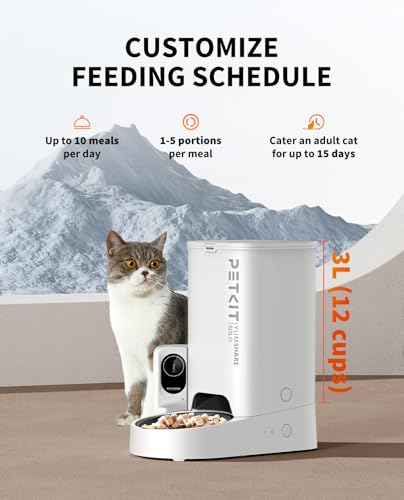 PETKIT Automatic Cat Feeder with Camera, 1080P HD Video with Night Vision, 2.4G WiFi Pet Feeder for Cat & Small Dog, 2-Way Audio & Meal Call Pet Food Dispenser with Desiccant Bag, Motion Capturing - color: White with Single Food Hopper
