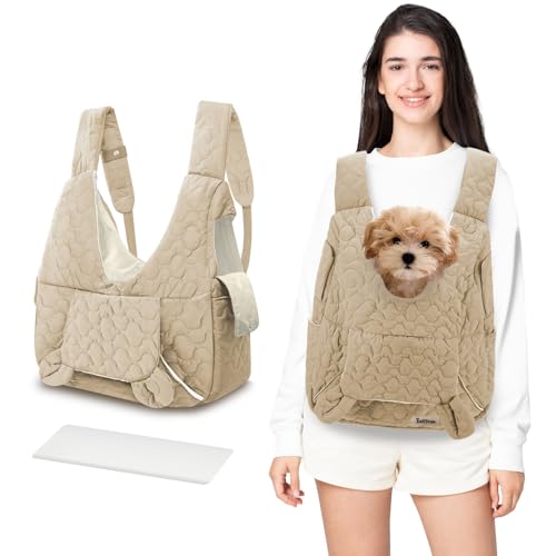 JourCraf Pet Carrier Backpack, Adjustable Pet Front Cat Dog Carrier Backpack Travel Bag for Small Medium Dogs Cats and Rabbits, Safety Strap with Removable Bottom Plate for Camping Hiking Traveling - color: Khaki
