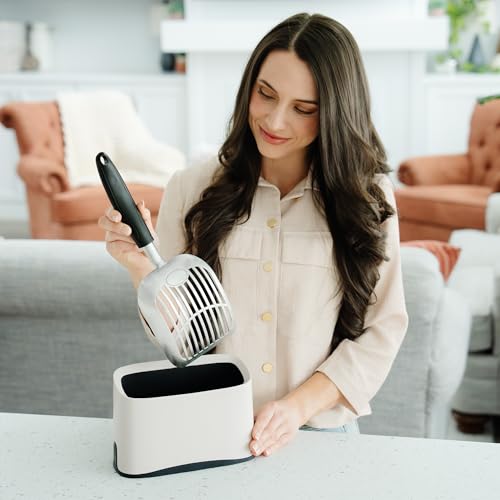 Heavy Duty Full Metal Cat Litter Scoop with Holder - Speed Sifter Litter Box Scooper Captures All Clumps - Kitty Litter Sifting Shovel Comfy Handle - Cat Scooper Includes Litter Bags & Non-Slide Clip | Heavy Duty Ergonomic Handle, Dust Free Quick Sifting
