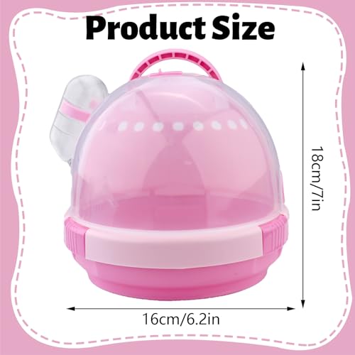 Pink Portable Hamster Carrier with Water Bottle & Handle, Breathable Guinea Pig Travel Cage, Pet Small Animal Carrier Carrying Case for Gerbils Mice Hedgehog Outgoing Transport (7" x 6.2") - color: Pink