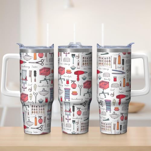 30oz Hair Stylist Stainless Steel Tumbler with Handle and Straw,Hairstylist Mug Cup Water Bottle with Lid,Hairdresser Cosmetology Salon Owner Beautician Gifts - color: Hair