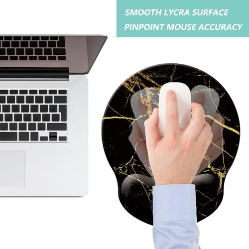 Mouse Pad with Wrist Support, Ergonomic Mouse Pad with Memory Foam Wrist Rest Cushion, Non-Slip Rubber Base Gaming Mice Pad for Home Office Computer Laptop, Black Golden Marble - color: Black golden marble