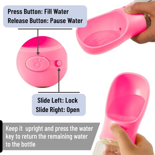 Mr. Pen- Portable Dog Water Bottle, 19 oz, Large | Leak Proof Puppy Water Dispenser with Drinking Feeder for Pets, Outdoor Walking, Hiking, Travel, Not Dishwasher Safe - color: Pink