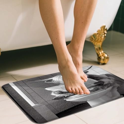 JAWO Funny Farmhouse Highland Cow Bath Mat, Grey Cow Sitting on Toilet Reading Newspaper, Non-Slip Bathroom Rug, Western Country Cattle Shower Rug Bathroom Decor 17X29 - color: Black Grey, size: 17.00" X 29.00"