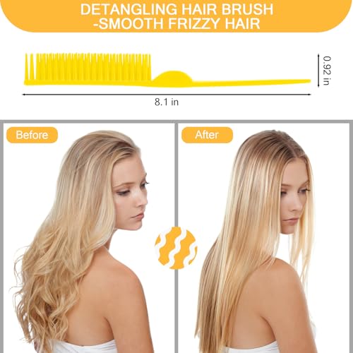 SIMPOR 3 Row Hair Comb for Natural Detangling Curly, Hair Styling Brush, Nylon Bristle Unbraider Teasing Rat Tail Comb for Women Men Yellow - color: Yellow
