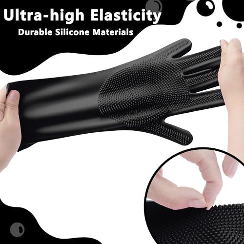 Pet Grooming Gloves—Dog Washing Gloves with High-Density Teeth | Dog Bath Scrubber with Enhanced Five Finger Design, Silicone Gloves for Dogs and Cats Bathing, Massage (Dark) - color: Dark Black