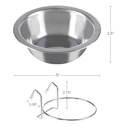 Set of 2 Stainless-Steel Dog Bowls - Cage, Kennel, and Crate Hanging Pet Bowls for Food and Water - 8oz Each and Dishwasher Safe by PETMAKER, Silver