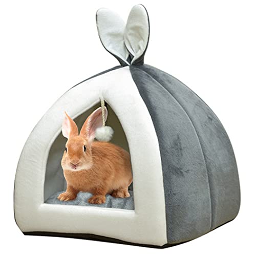 Fhiny Rabbit Bed Cave Cozy Guinea Pig Hideout Cute Bunny Bed Large House Winter Nest Dwarf Rabbit Cage Accessories for Chinchilla Ferret Hedgehog or Other Small Animals - color: Grey