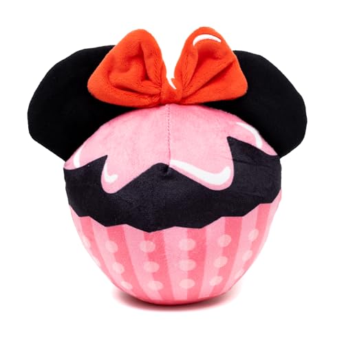 Buckle-Down Disney Squeaky Plush Dog Toy for Large, Medium & Small Dogs, Minnie Mouse Cupcake with Ears and Bow, 3.5" x 4.5"