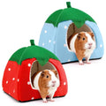 Guinea Pig Hideout, 2 Pack Dwarf Rabbit House Bed | Cozy Hide-Out for Hedgehog Chinchilla Ferret & Other Small Animals, Cage Accessories - color: Red & Blue