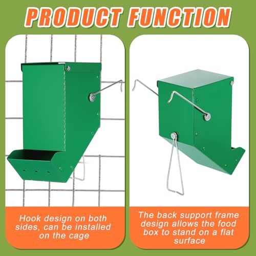 2 Pcs Rabbit Feeder for Cages Small Animal Food Pellet Dispenser with Lid Metal Chicken Grit Oyster Shell Squirrel Feeders Outside(3.2 Inches,Mesh Bottom,Green) - color: Green, size: 3.2 Inches, style: Mesh Bottom