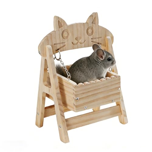 Chinchilla Toys, Natural Wood Freestanding Cage Cradle - Hammock, Swing & Resting Resting spot for Hamsters, Guinea Pigs, Ferrets Small Pet Accessories