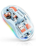 FMOUSE Transparent Wireless Mouse, Tri-Mode Bluetooth & 2.4GHz, Blue | USB-A & USB-C Receiver | Rechargeable | 3 Devices for MacBook Laptop iPad PC | Silent Clicks | Portable | RGB | 4-Level DPI - color: Blue