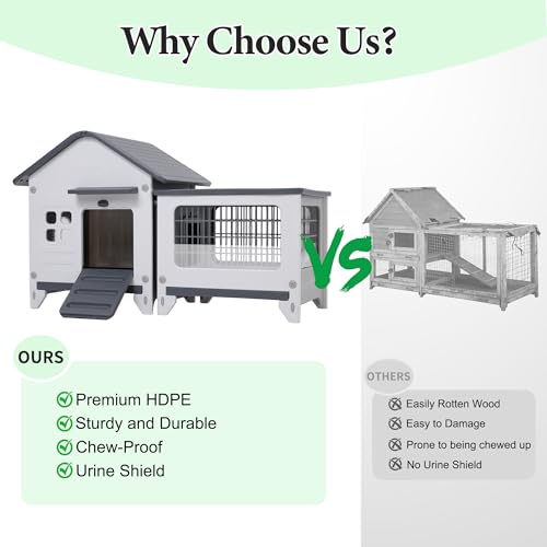 Rabbit Hutch Outdoor Indoor Plastic Bunny Cage Enclosure Guinea Pig Cage | Chew-Proof, Waterproof Rabbit House, Pet House for Small Animals - size: 43.5"L x 20.0"W x 26.7"H