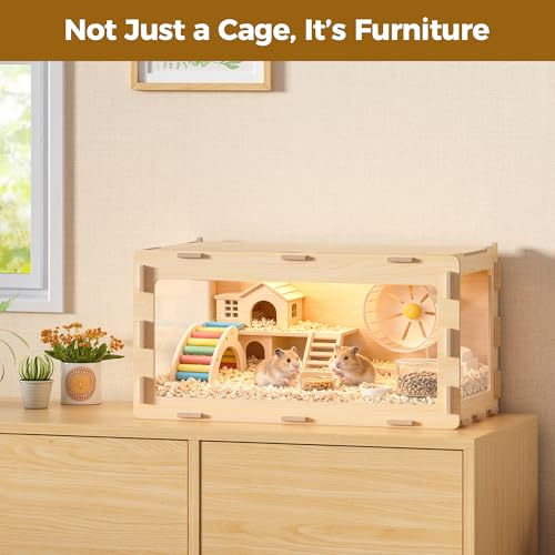 COZIWOW Wooden Hamster Cage 32" Large Small Animal Habitat Enclosure | Chewproof Acrylic Panel, 270° Panoramic View, 32x16x16" Spacious Cage, Ventilated Top, Tool-Free Assembly, Fit Gerbil