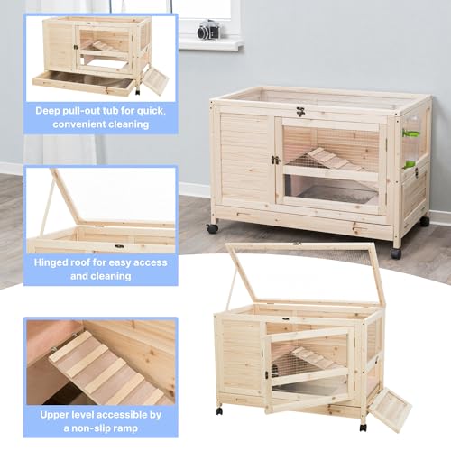 TRIXIE Natura X-Small Indoor Rabbit Hutch, Pet House for Rabbits and Guinea Pigs, Bunny Cage on Wheels, Pull Out Tray - color: Natural, size: 35.4"L x 22.2"W x 25.0"H