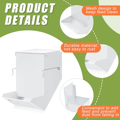2 Pcs Rabbit Feeder for Cages Small Animal Food Pellet Dispenser with Lid Metal Chicken Grit Oyster Shell Squirrel Feeders Outside(4.7 Inches,Mesh Bottom,White) - color: White, size: 4.7 Inches, style: Mesh Bottom