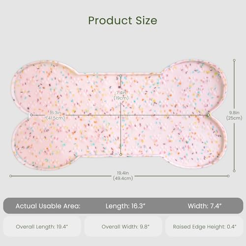 PWTAA Dog Food Mat Anti-Slip Silicone Dog Bowl Mat Thicker Pet Placemat Waterproof Cat Feeder Pad with Raised Edge Puppy Kitten Feeding Mats Suitable Small Medium-Sized Dogs Cats Eating Tray - color: Donut Pink, size: 19.4" x 9.8"