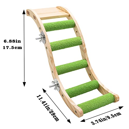 Bird Ladder Bridge, Wooden Pet Parrot Hamster Climbing Ladder Toys, Pet Bird Cage Accessories, Wood Climbing Ladder Perch for Bird Parrot Hamster Squirrel Sugar Gliders Parakeets Cockatiels(S Shape) - color: Green