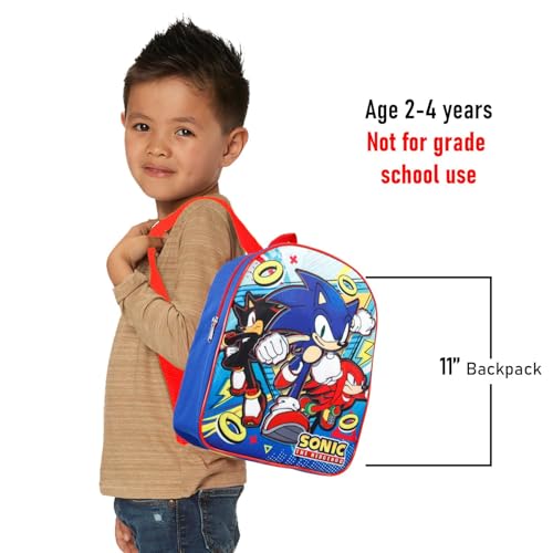Sonic Mini Backpack for Kids - Bundle with 11” Video Game Mini Backpack Plus Stickers, Water Bottle, More | Sonic Preschool Bag for Boys, Girls, Kids