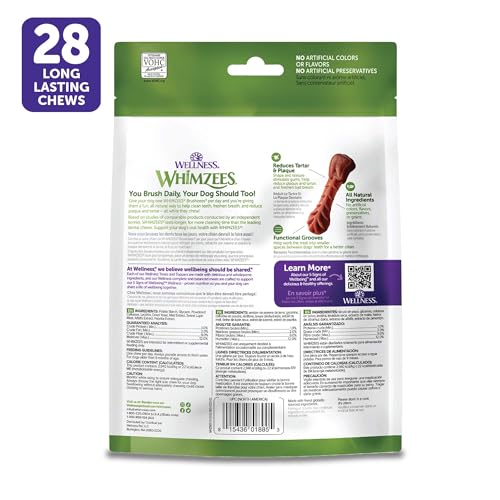 Wellness WHIMZEES Daily Brushzees Natural Dog Dental Treat, VOHC Accepted Chews, Freshens Breath, Extra-Small Size, 7.4 oz Bag, 28 Count - size: 28 Count (Pack of 1)