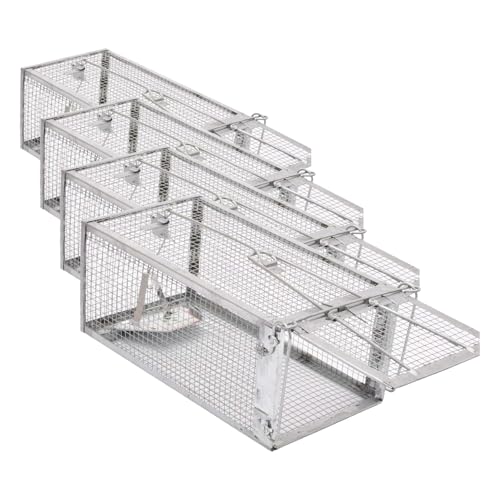 Kensizer Animal Humane Live Cage Trap that Work for Rat Mouse Chipmunk Mice Voles Hamsters and Other Small Rodents, Trampa para Ratones, Catch and Release Medium 12" L x 6.5" W x 5" H (Pack of 4) - size: Medium (Pack of 4)