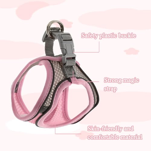 Rabbit Harness and Leash Set, Breathable Pet Vest, Bunny Harness with Reflective Strips, Soft Mesh for Small Kitten, Puppy, Rabbit and Small Animals(Pink)