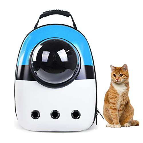 Pet Travel Carrier, Cat Dog Dome Space Capsule Bubble Backpack, Portable Waterproof Breathable Knapsack for Hiking, Traveling (Blue/White) - color: Blue/White