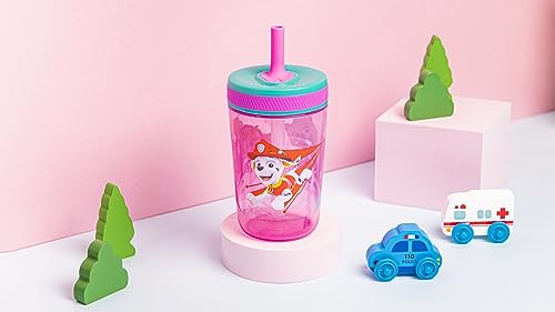 Zak Designs Kelso 15 oz Tumbler Set (Paw Patrol Skye & Everest) Leak-Proof Screw-On Lid with Straw Made of Durable Plastic and Silicone, Perfect Cup Bundle for Toddlers, Kids (2pc Set) | BPA Free, Plastic, Sippy Cups, Cup Holder Friendly, Dishwasher Safe,