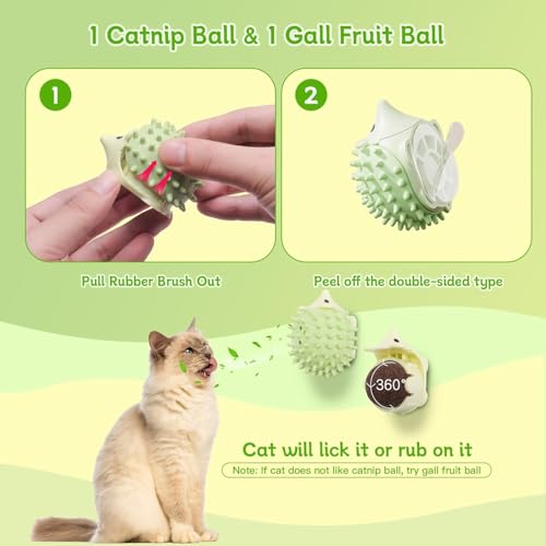 2 PCS Catnip Toys Self-Grooming Cat Brush with Catnip Ball & Gall Fruit, Kitty Kitten Scratcher Self Groomer Cat Toys for Indoor Cats