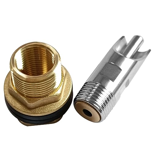 Joywayus 5PCS 1/2 Stainless Steel Automatic Pig Nipple Water Drinker Feeder Waterer + 5PCS 1/2 Female to 3/4 Male Brass Water Tank Connector Bulkhead Fitting Kit for Sows Piglets Drinking - color: silvery + brass -5pcs