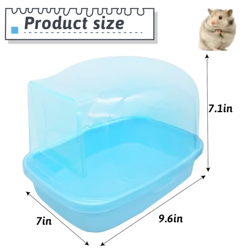 Hamiledyi Hamster Bathtub Dwarf Hamster Bathroom Sand Bath Container Chinchilla Sauna Room Plastic Sand Bath Box House for Gerbils Hedgehog Mice or Other Small Pets Animals(Blue,Large Size)