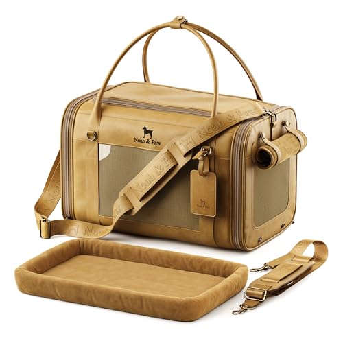 Noah & Paw Cat Carrier Soft Dog Carrier for Small Dogs, TSA Airline Approved 18x11x11in Cat Crate, Pet Travel Crate, Small Pet Kennel, Mattress Included, Camel Faux Leather - color: Camel (Faux Leather)