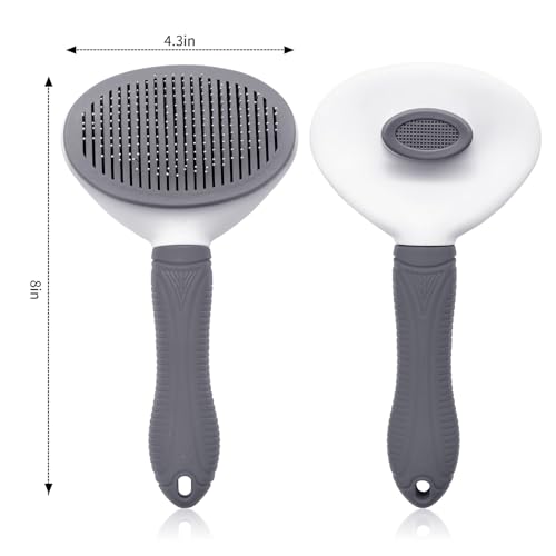 Aogeili Self Cleaning Slicker Brush, Skin Friendly Deshedding Grooming Tool for Dogs, Cats & Bunny, One-Click Release Removes Loose Undercoat, Mats & Tangles, for Long & Short Hair Shedding Pets - color: Grey