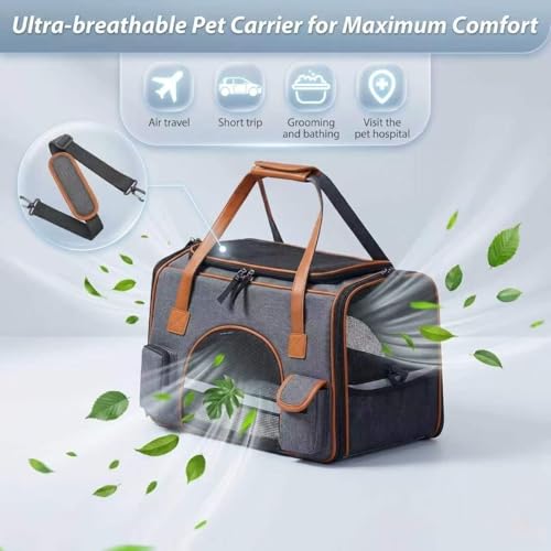 Pesen Large Soft Cat Carrier, 20 x 12 x 11 Inches, Holds Up to 28 lbs | Spacious Anti-Collapse Pet Carrier with Multiple Storage Pockets for Medium Cats, Puppies, Rabbits and Other Small Animals