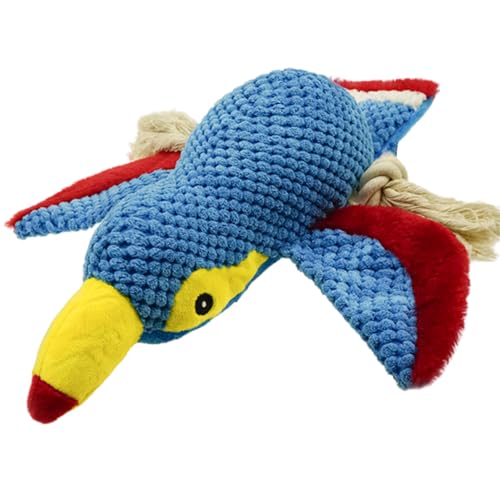 Dog Squeaky Toy Plush Toucan Dog Chew Toy with Knotted Rope Tassels, Teething Interactive Tug Toy for Puppies & All Dog Breeds - color: Blue Bird