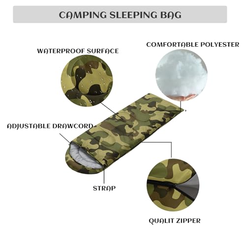 Sleeping Bags for Adults and Kids Backpacking Camping Sleeping Bags for Girls and Boys Lightweight Waterproof Cold/Warm Sleeping Bag for All Season - color: Army Green Camo
