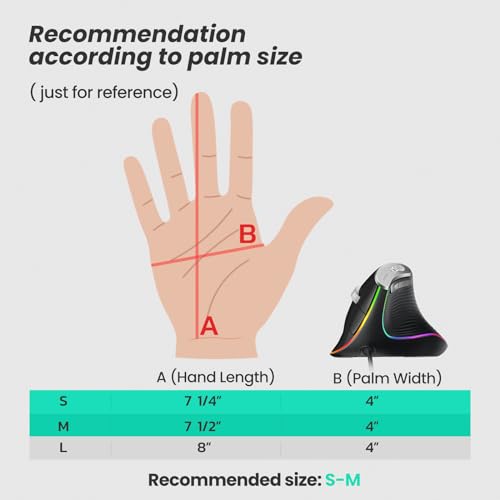 Nulea M504 Wired Vertical Mouse, USB Optical Ergonomic Mouse Wired with 4 Adjustable DPI, 11 RGB Backlight Modes, Compatible for Laptop, PC, Desktop, Mac, Black - color: B-Black