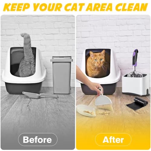Cat Litter Scooper with Holder,Metal Cat Litter Scoop, Kitty Poop Scooper Stand for Litter Box, Cat Caddy for Litter Scoop, Fast Sifting Kitty Poop Scooper Caddy Poop Scooper Stand