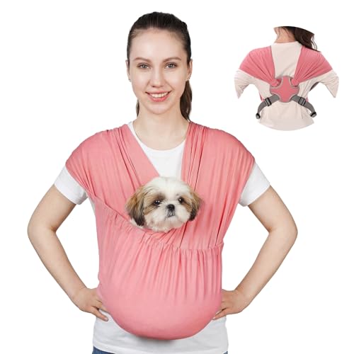 Supet Dog Sling Carrier for Small Pet, Adjustable Hands Free Front Backpack | Reduces Back & Neck Pain, Anti-Anxiety Chest Pouch, Soft Breathable Fabric, Fit Small Dogs, Cats, Puppy, Pink Plus 7-15Lbs - color: Pink, size: Plus