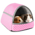 Guinea Pig Hideout with Cuddle Pouch - Washable Dwarf Rabbit Bed, Durable Fabric with Soft Lining - Small Animal Cage Accessories - Pink Dot - color: Pink