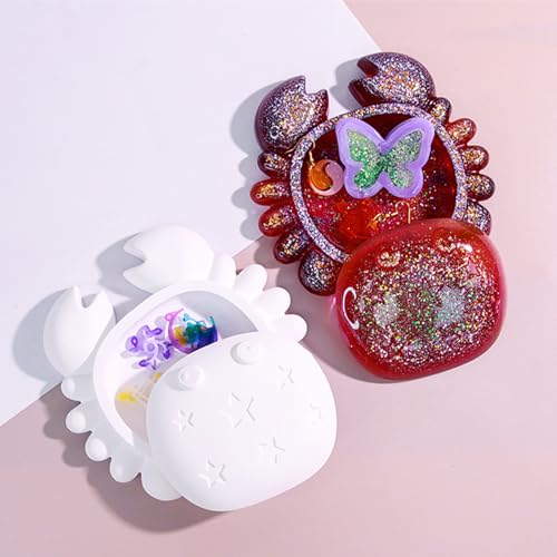 Crab Box Resin Mold with Lid, 3D Sea Animal Storage Container Mold, Crab Shaped Tray Jewelry Box Silicone Molds for Resins, Epoxy Resin, Gypsum, Clay, DIY Craft Home Decor, Candy Jar