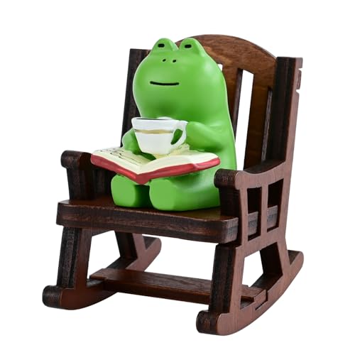 Mevodeata Cute Mini Frog Figurine with Small Sofa Resin Figure for Office Home Decor for Frog Lovers (Rocking Chair) - color: Book Frog-chair